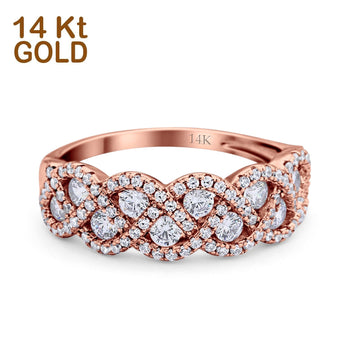14K Rose Gold Weave Crisscross Infinity Ring Round Simulated Cubic Zirconia Size-7